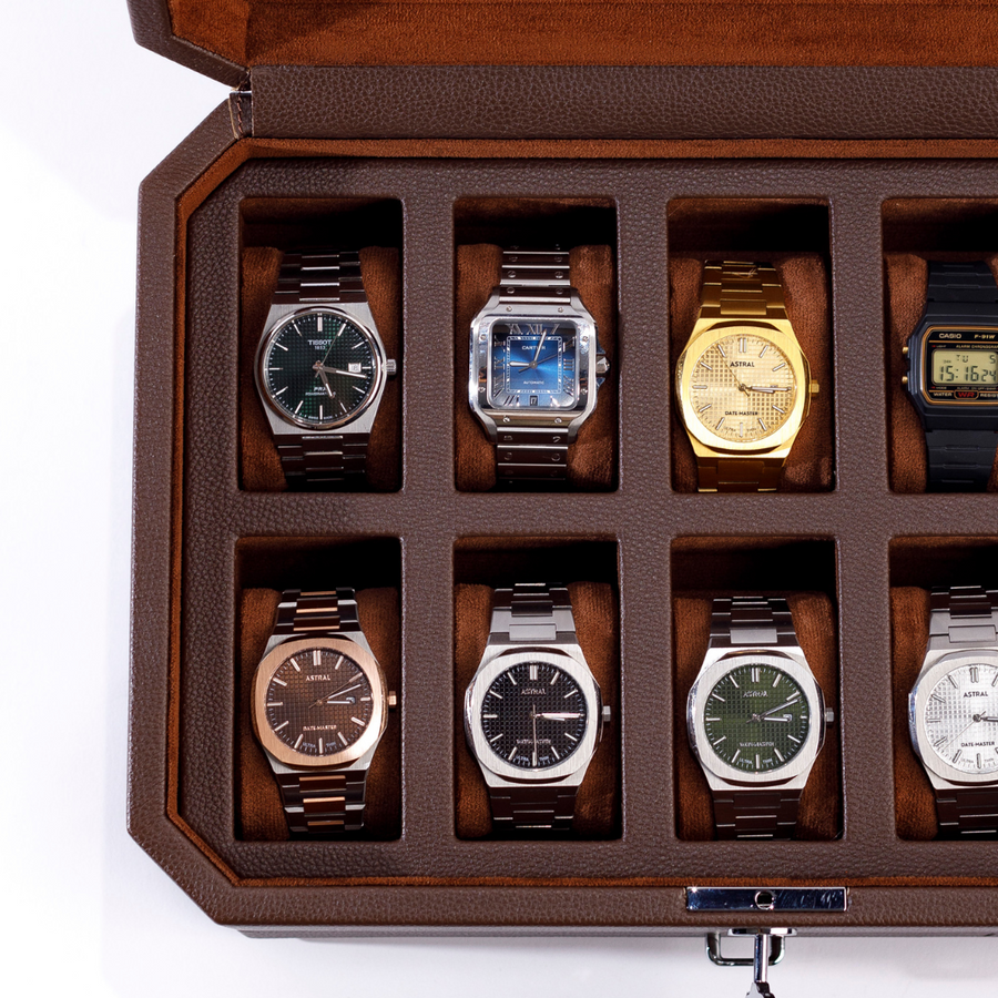 Duke Watch Box With Drawer - Pecan Brown X Brown
