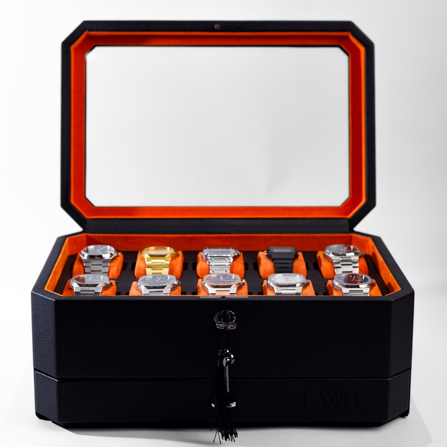 Duke Watch Box With Drawer - Black X Orange