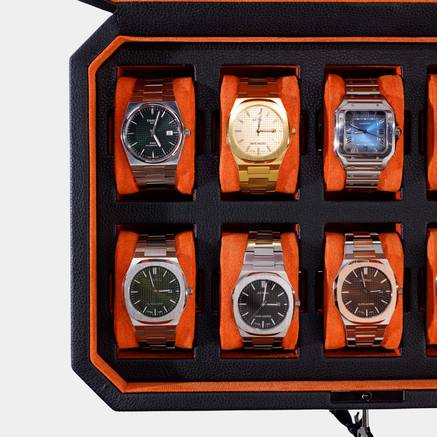 Duke Watch Box With Drawer - Black X Orange
