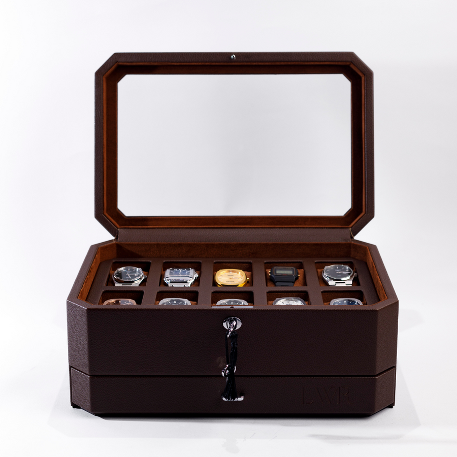 Duke Watch Box With Drawer - Pecan Brown X Brown