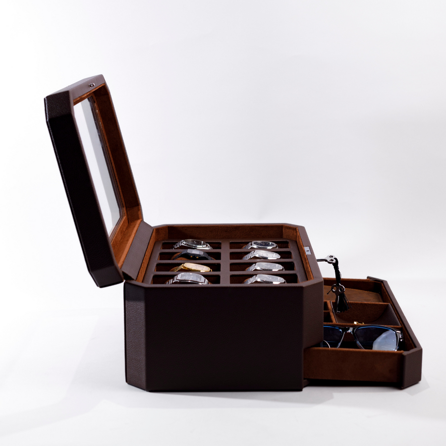 Duke Watch Box With Drawer - Pecan Brown X Brown