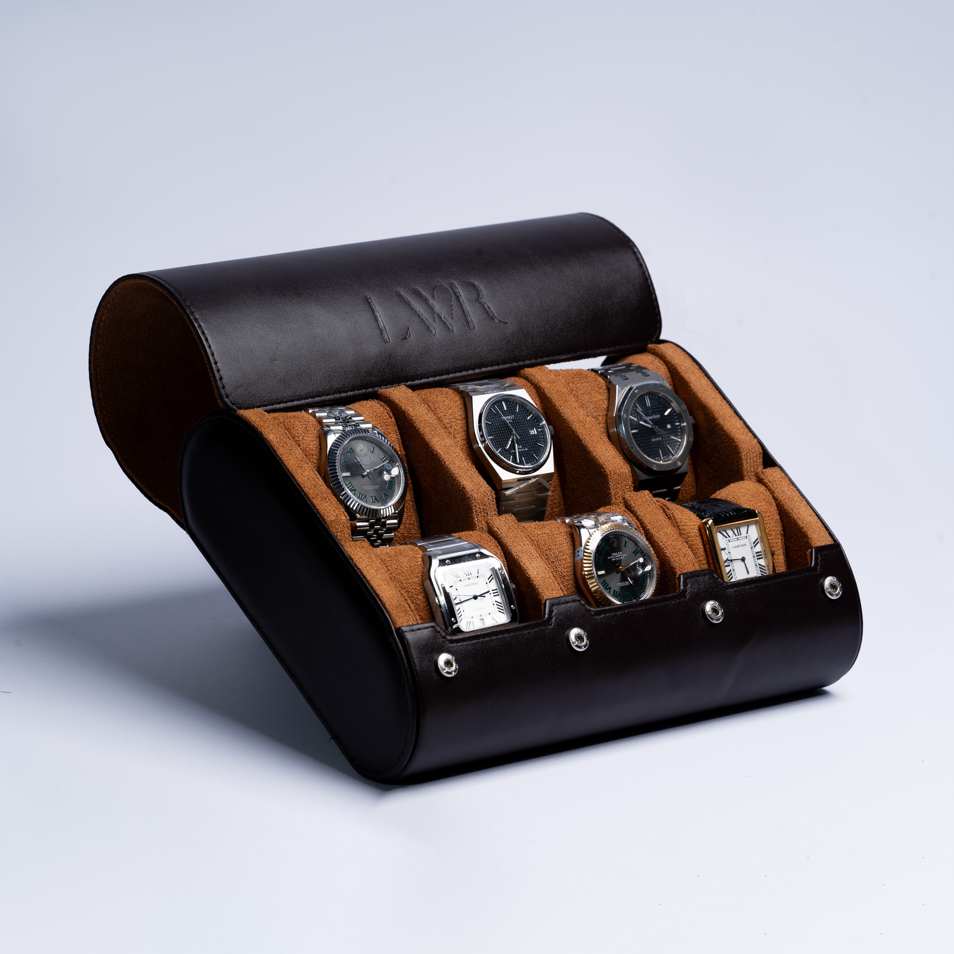 6 Slot Pecan Brown LWR Case - luxurywatchroll