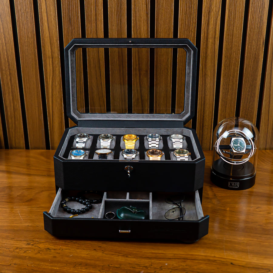 Duke Watch Box With Drawer - Black X Gray