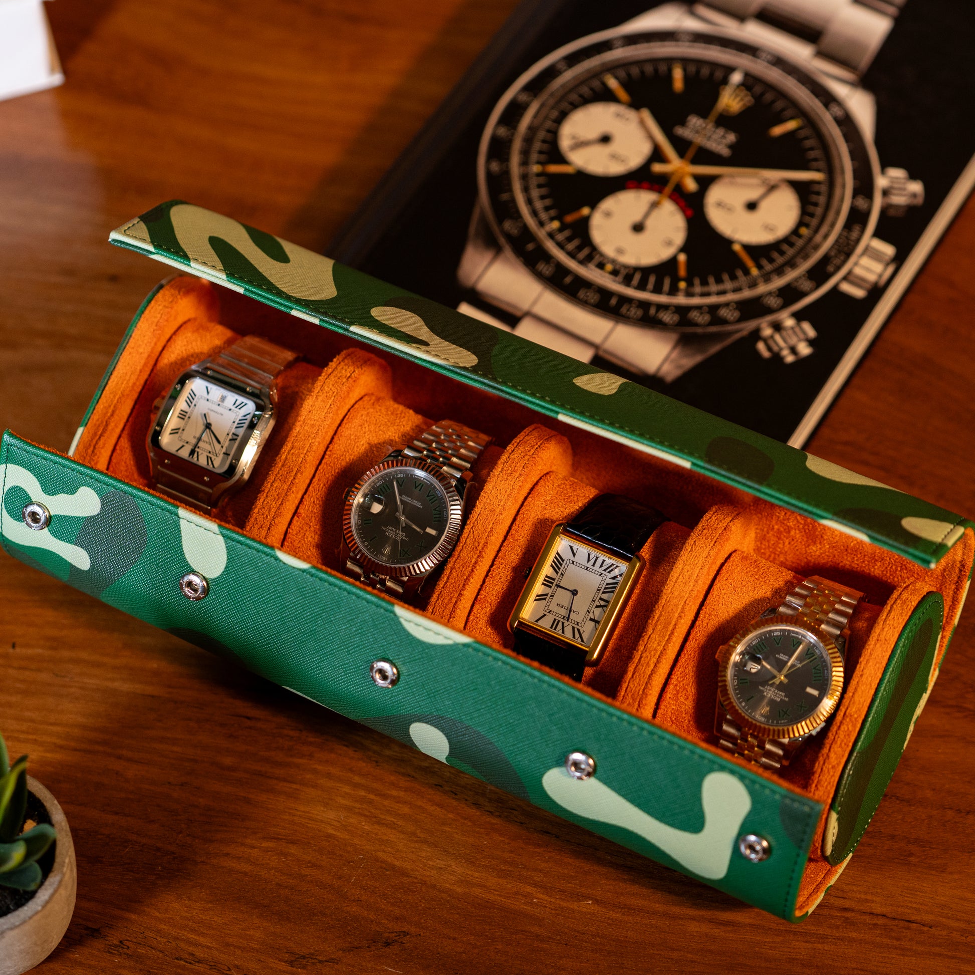 4 Slot Green Camo LWR Case - luxurywatchroll