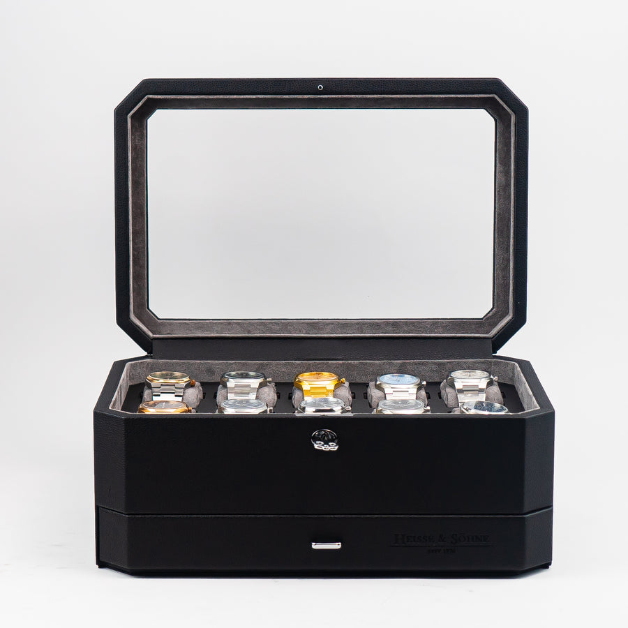 Duke Watch Box With Drawer - Black X Gray