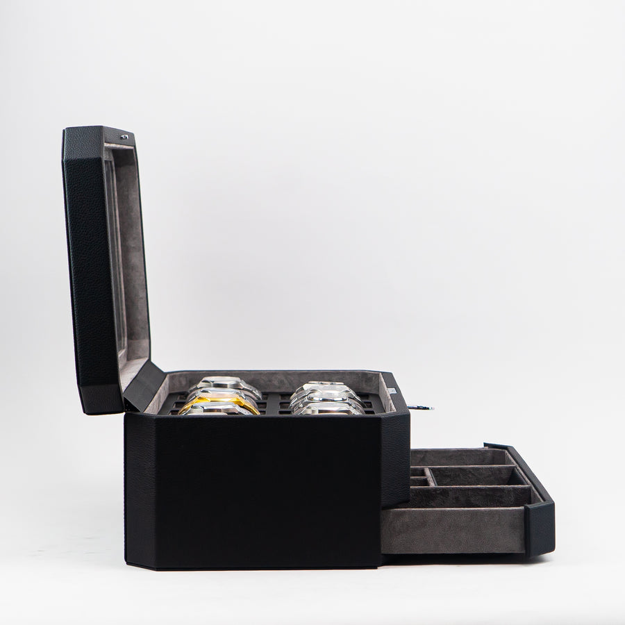 Duke Watch Box With Drawer - Black X Gray