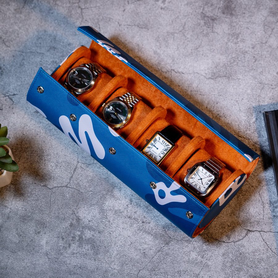 4 Slot Blue Camo LWR Case - luxurywatchroll